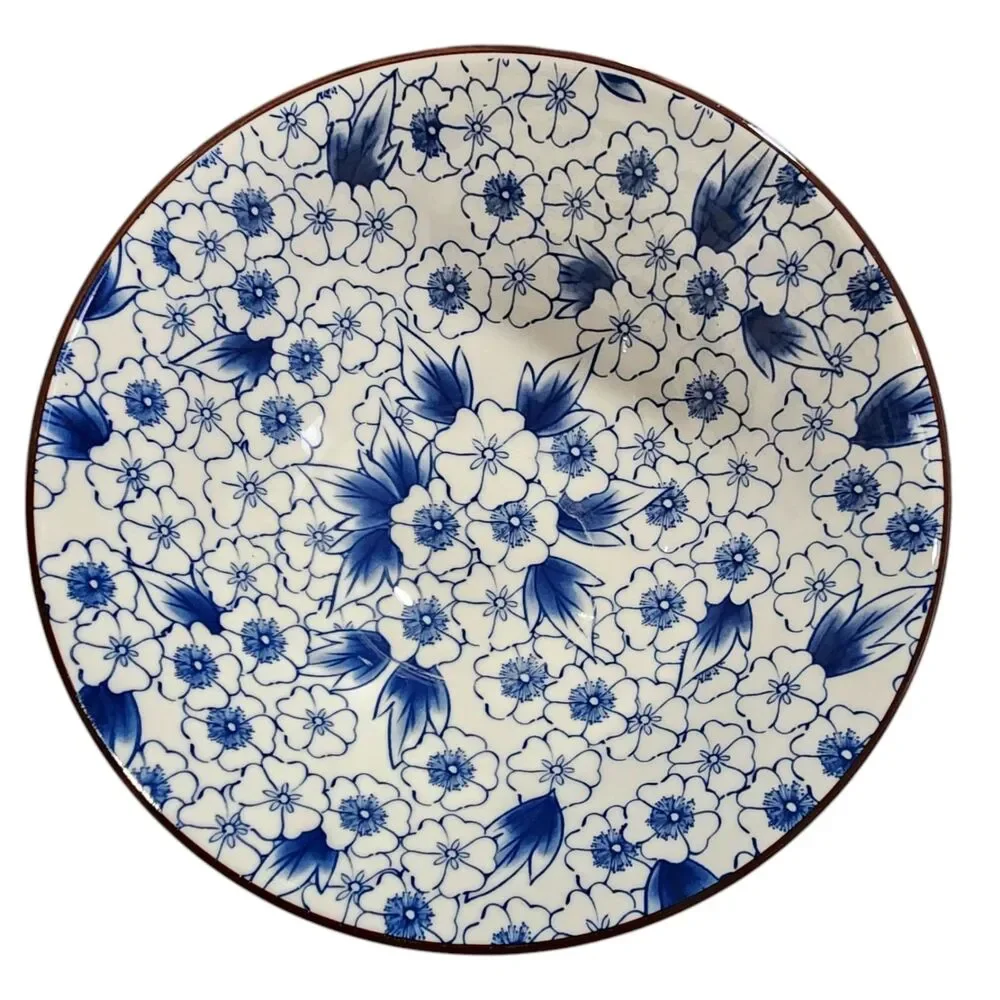 SH Home Blue Floral Ceramic Ramen Noodle Bowl Set of 2 With Chopsticks And Spoon